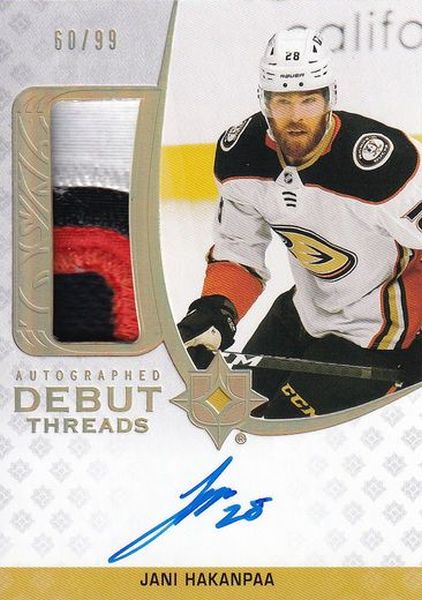 AUTO RC patch karta JANI HAKANPAA 20-21 UD The CUP Autographed Debut Threads /99